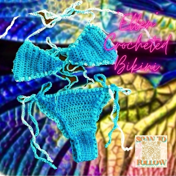SPARKLING BLUE CROCHETED BIKINI - Picture 1 of 11